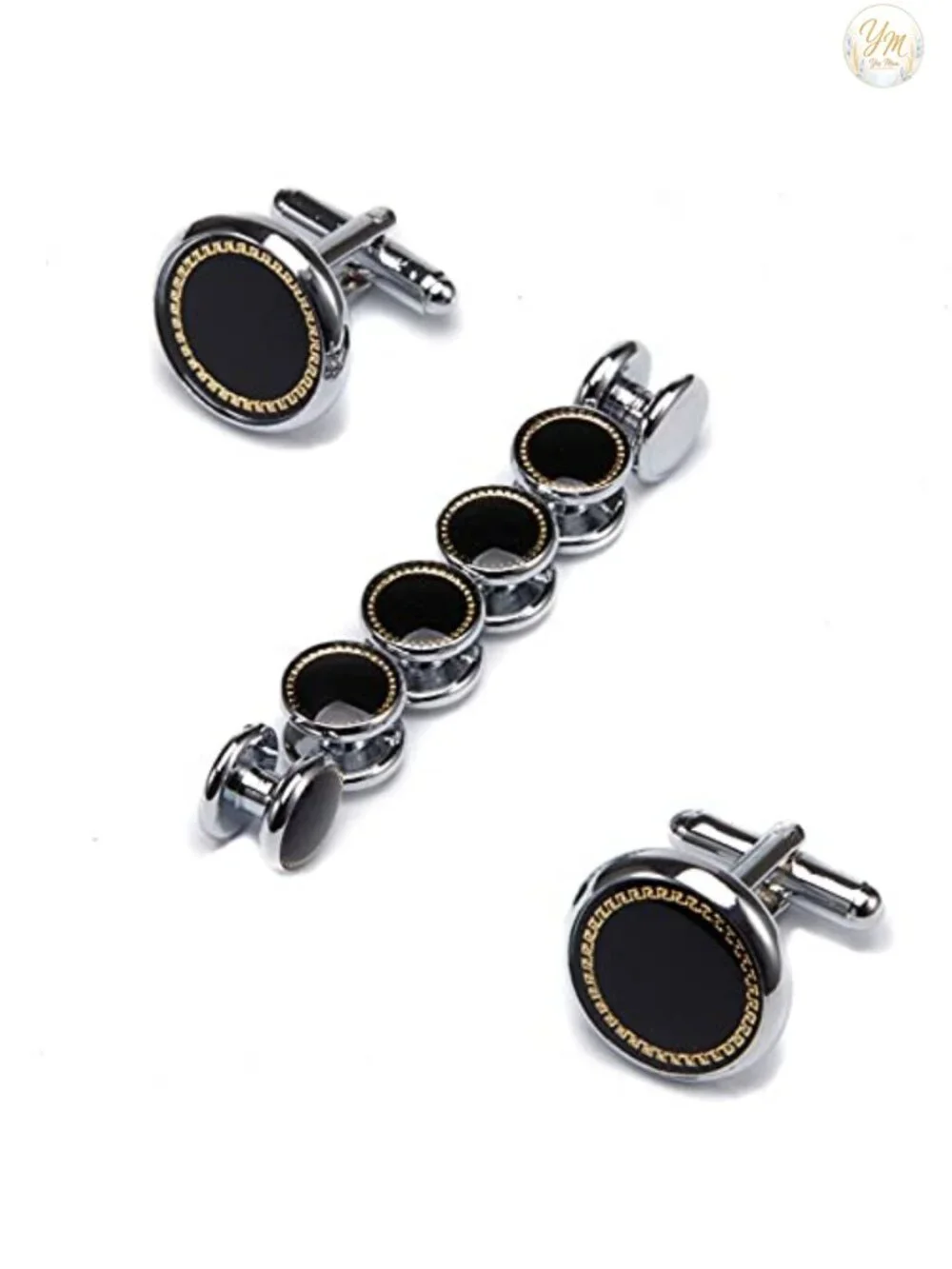 Men's Brass & Resin Cufflinks and Stud Set for Tuxedo Shirts - Formal Classic